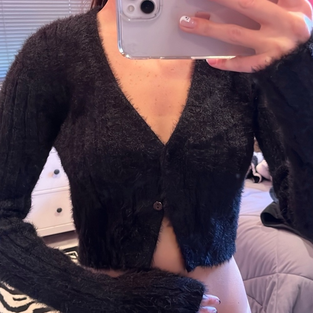 Garage Fuzzy Cropped Cardigan
